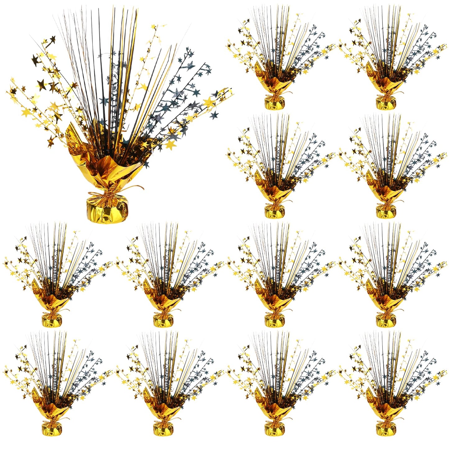 12 Pack Metallic Foil Spray Star Centerpieces for Tables, Black and Gold Party Decorations for Wedding Birthday Baby Shower Bachelorette Retirement New Years Party Table Decorations