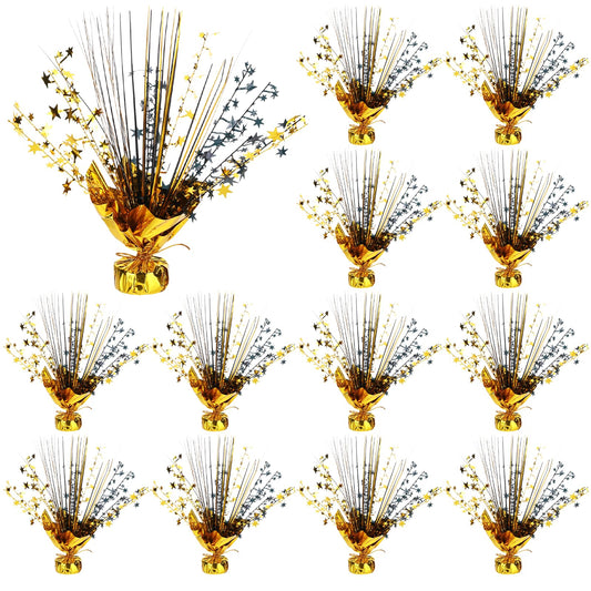 12 Pack Metallic Foil Spray Star Centerpieces for Tables, Black and Gold Party Decorations for Wedding Birthday Baby Shower Bachelorette Retirement New Years Party Table Decorations