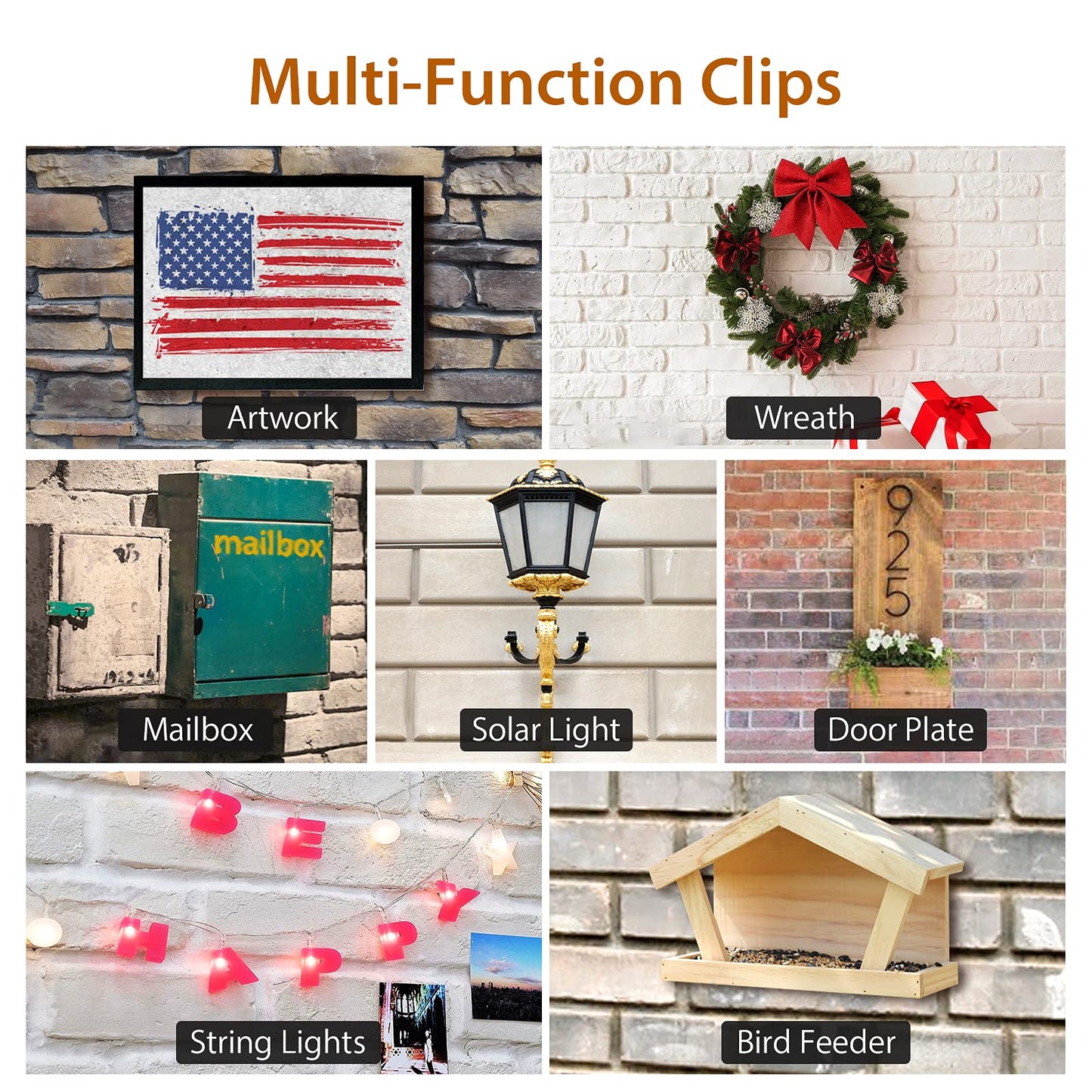 Brick Hook Clips for Hanging Outdoors, Brick Hangers for Brick Wall Hanging No Drill and Nails, Heavy Duty Brick Siding Clips Wall Hangers Fits Standard Brick 2-1/4" to 2-3/8" in Height (24, Standard)