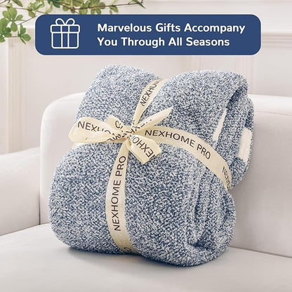 NEXHOME PRO Super Soft Throw Blankets, Cozy Warm Blankets Knit Blanket for Women, Fuzzy Plush Lightweight Throws for Couch, Sofa, Bed, Picnic, Heather Blue White, 50 x 60 inches