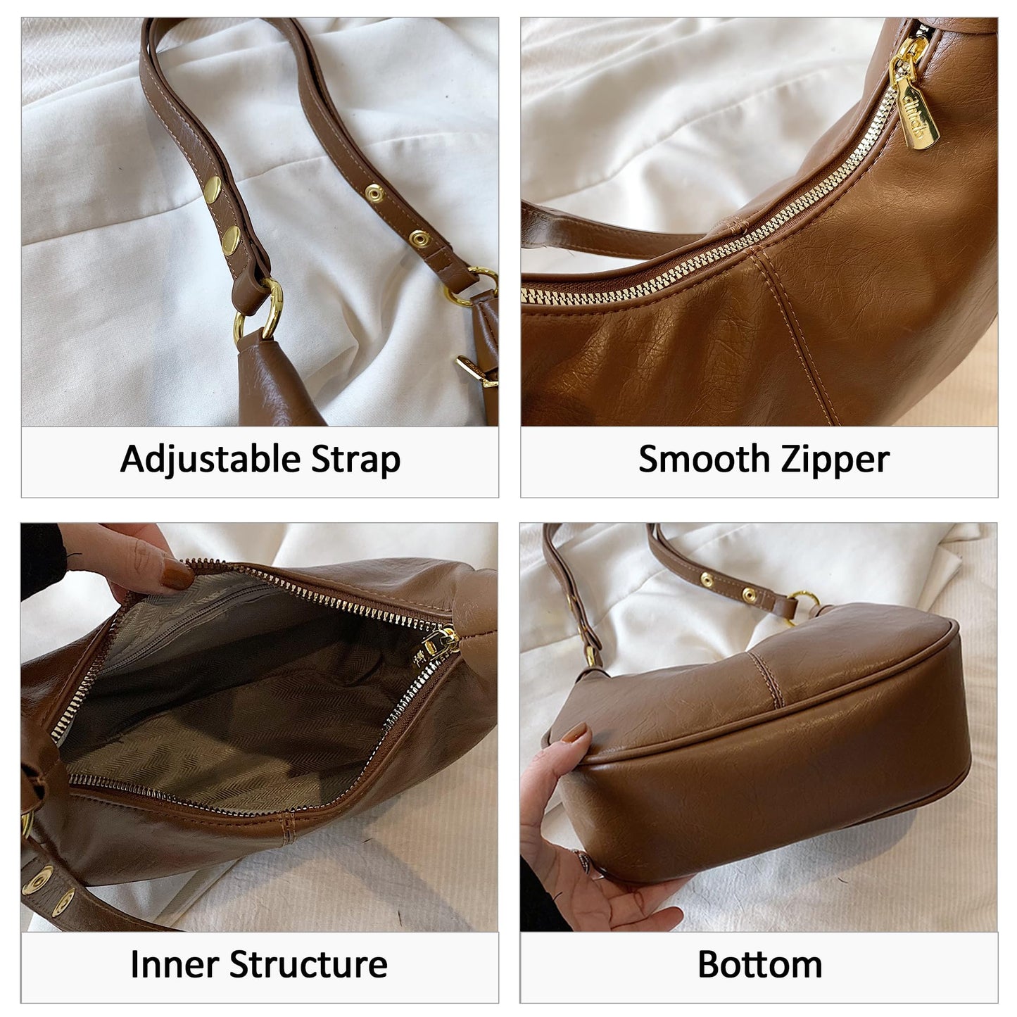 JYG Small Hobo Bags for Women Retro Crescent Black Shoulder Purse Fall Soft Crossbody Handbag 2026