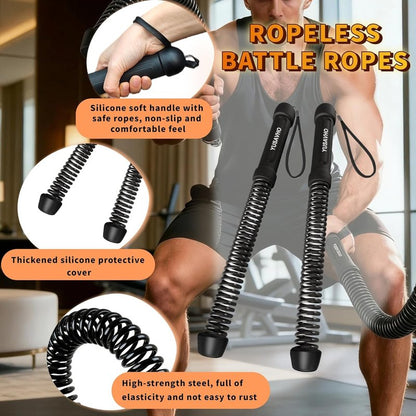 Ropeless Battle Ropes - Portable Cordless Workout Sticks for HIIT | Home Gym Exercise Equipment (Grey)