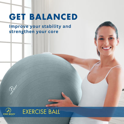 ProBody Pilates Yoga Ball - Fresh Colors Exercise Ball for Stability, Pregnancy, Workout, Physical Therapy & Birthing, Balance Ball Chair (Slate, 65 cm)