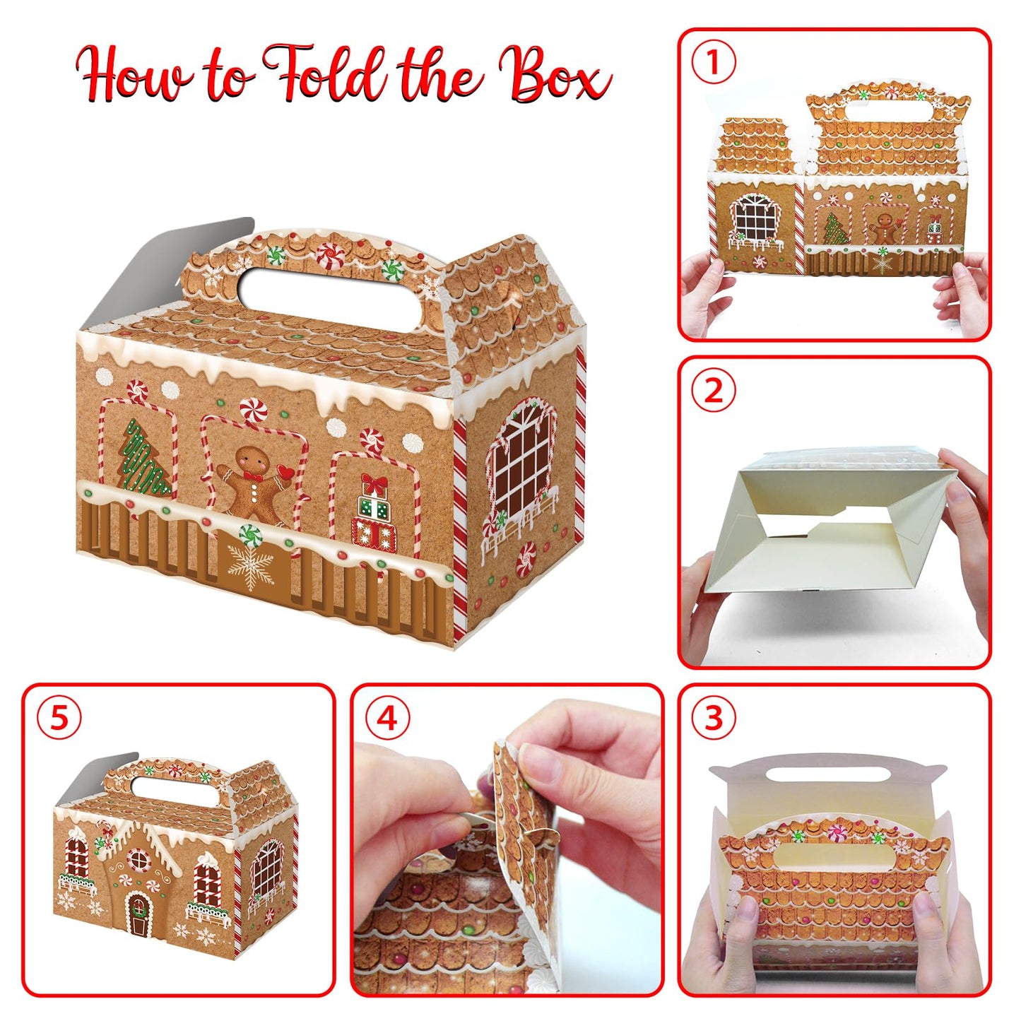 FRIDAY NIGHT 24 Pcs Christmas Treat Boxes Gingerbread House Cardboard Cookie Goody Gable Candy Bags Xmas Cupcake Goodie Box