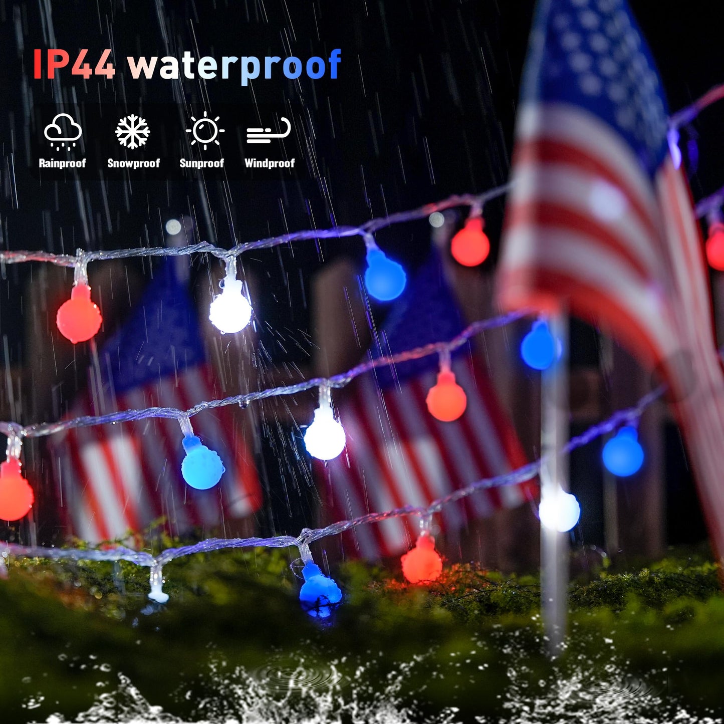 JMEXSUSS Connectable Red White and Blue Lights Indoor Outdoor, 100 LED 33ft 4th of July Decorations Light Plug in, 8 Modes Globe String Lights with Remote for Independence Day Party Patriotic Decor