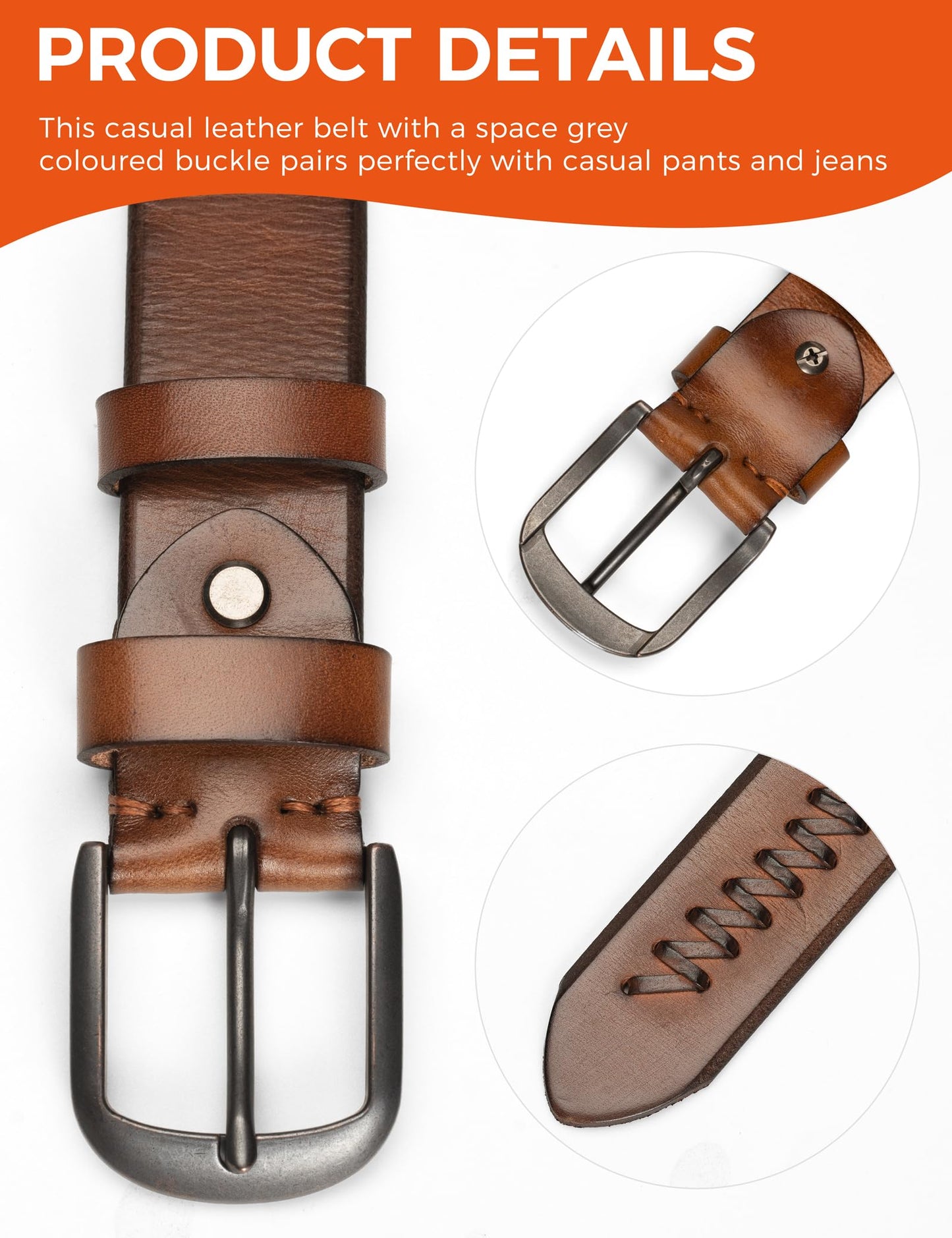 TYWestyles 1.3“ Women's Casual Leather Belt with Metal Buckle (Brown, M (Fits Waist 32-34))