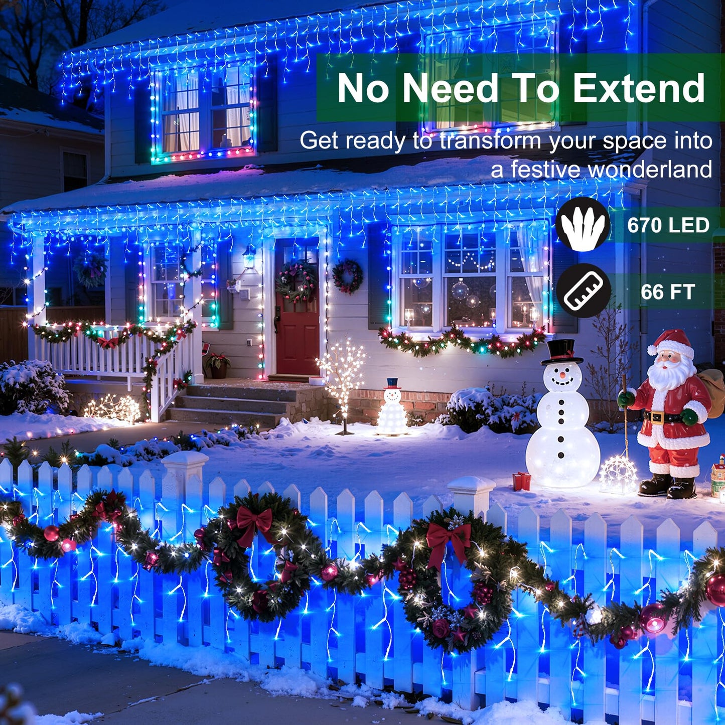 670 LED Christmas Lights with 148 Drops, 66ft 12 Modes Hanging ice String Lights with Timer & Dimmable & Waterproof, Plug-in Fairy Lights for Indoor Tree Holiday Wedding Party Christmas Decor Blue
