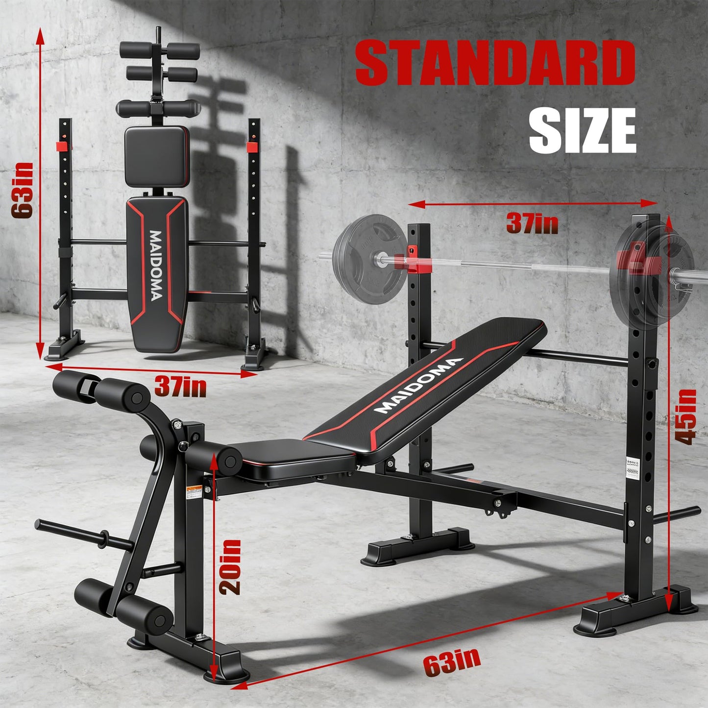 MAIDOMA 750LBS Weight Bench with Bench press rack, Adjustable Workout Bench Set with Leg Extension/Curl,Standard Bench Press Set for Home Gym Full Body Training