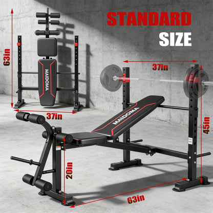 MAIDOMA 750LBS Weight Bench with Bench press rack, Adjustable Workout Bench Set with Leg Extension/Curl,Standard Bench Press Set for Home Gym Full Body Training