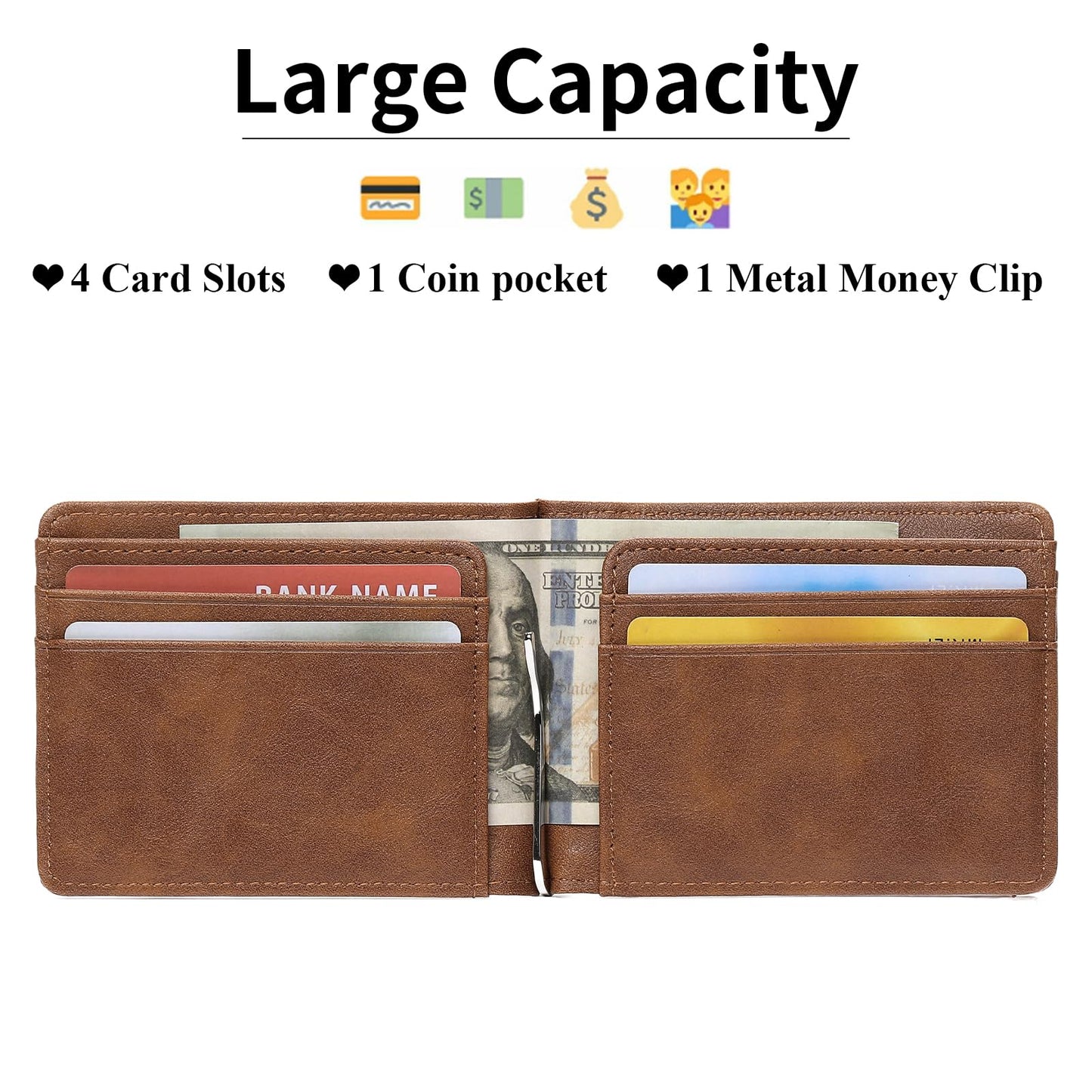 LOUEBICA Slim Wallets for Men with Money Clip RFID Blocking Front Pocket Wallet Thin Bifold Card Holder Wallet with Coin Pocket