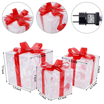 Lulu Home Christmas Lighted Boxes, Set of 3 60 LED Light Up Decor Outdoor, Light Up Christmas Boxes Present Decorations Outdoor Yard