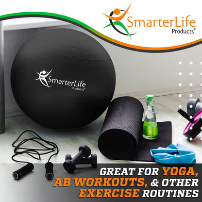 SmarterLife Exercise Ball Yoga Ball for Fitness, Balance, Stability, or Pregnancy, Gym Ball for Core Workout, Physical Therapy, Yoga Ball Chair for Office, Anti-Slip Anti-Burst