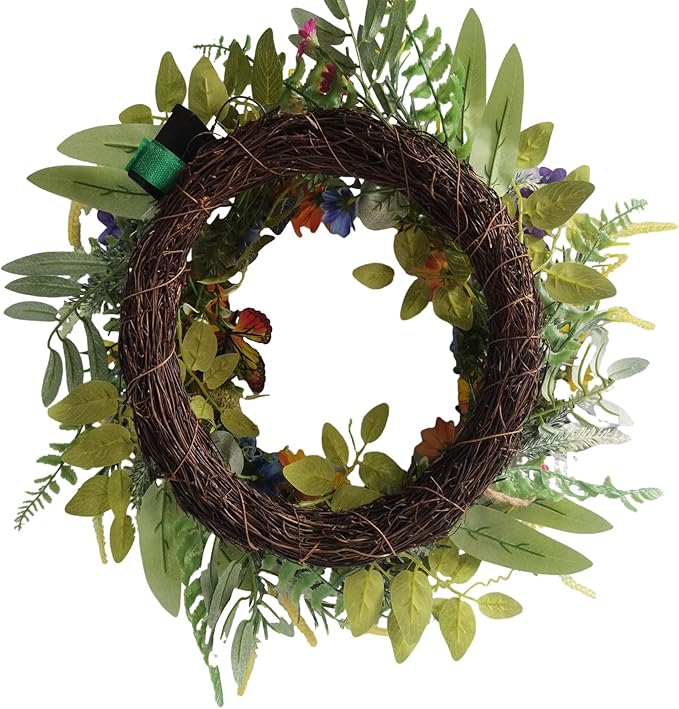22 Inch Spring Summer Wreath for Front Door,Sunflower and Daisy with Eucalyptus Leaves,Mixed Flower,Fairy Lights,Artificial Wreath for Front Door Spring Outdoor Home Decor Easter Decor