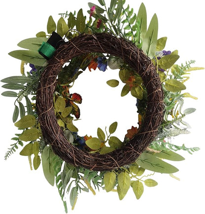 22 Inch Spring Summer Wreath for Front Door,Sunflower and Daisy with Eucalyptus Leaves,Mixed Flower,Fairy Lights,Artificial Wreath for Front Door Spring Outdoor Home Decor Easter Decor