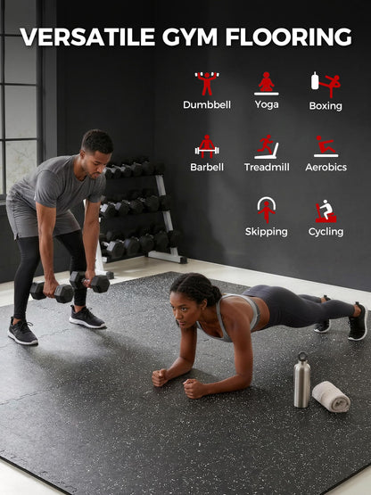 HIAARO 0.56in Thick 48 Sq Ft Exercise Equipment Mats, 12 Tiles Rubber Top EVA Foam Workout Mats, Interlocking Gym Flooring for Home Gym, 24 x 24in, Black & White