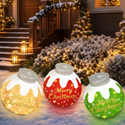 Outdoor Christmas Ball Ornaments, Collapsible Pop-Up Lighted Christmas Decorations with 80 Bright LED Lights, 8 Light Modes, Weatherproof Large Holiday Ball Decor for Yard, Lawn, Home（Red/Green/Beige）