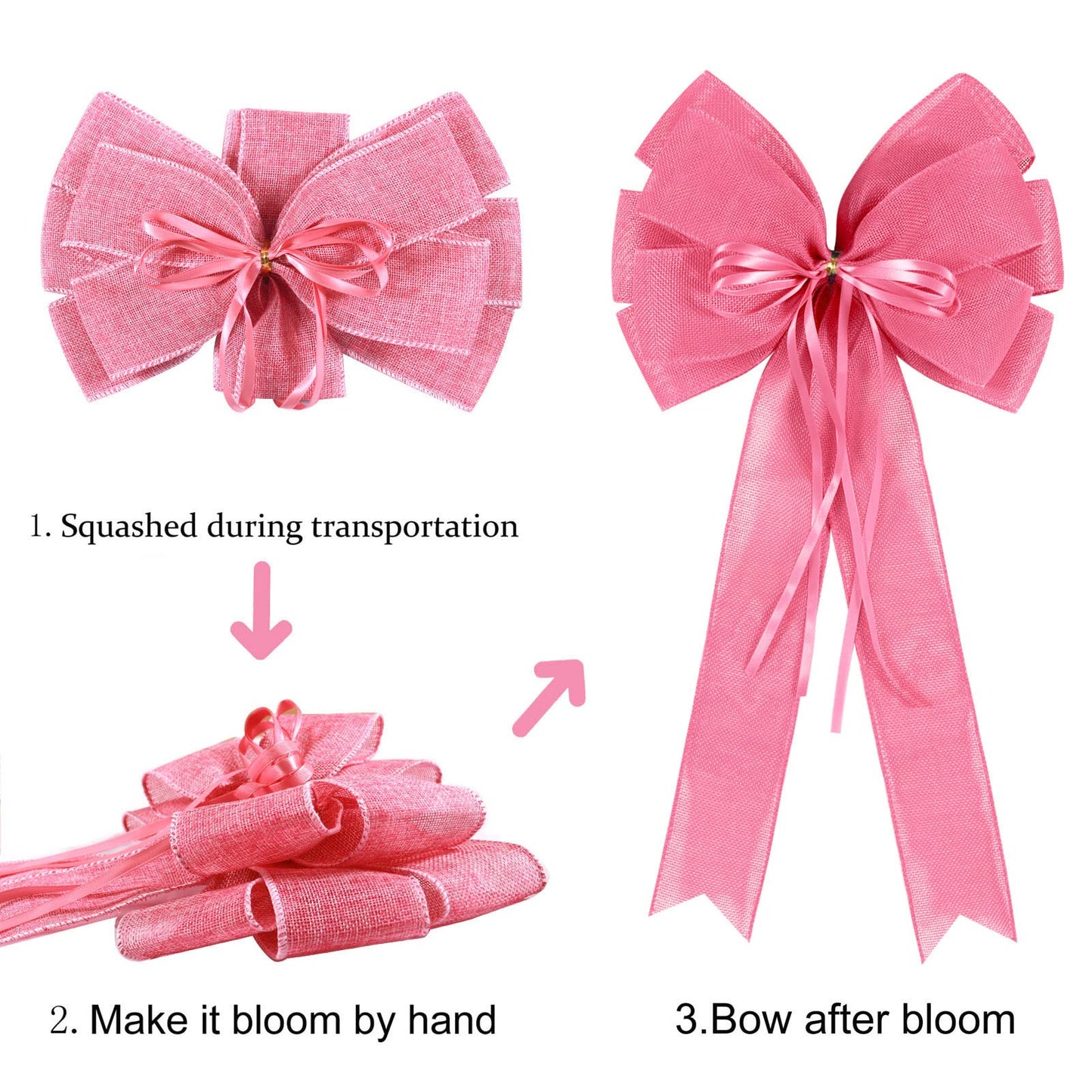 2 Pcs Large Pink Easter Wreath Bows Decor,Spring Tree Topper Bow Decorations with Pink Burlap and Glitter String for Chridtmas Tree Holiday Home Front Door Outdoor