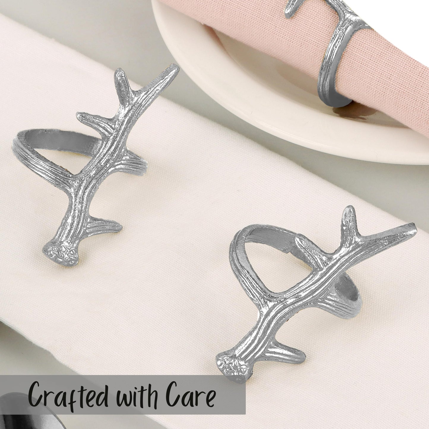 Set of 12 Antler Napkin Rings for Dining Table Décor - Rustic Metal Napkin Holder Rings for Christmas, Weddings, Parties, Holiday Dinner & Everyday Use (Silver) - ALPHA Living HOME