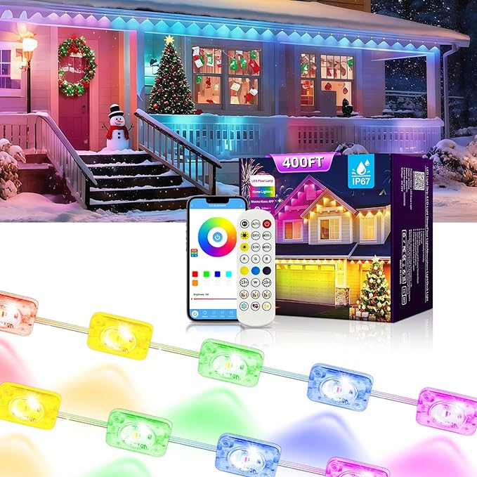 Permanent Outdoor RGB Lights with IP67 Waterproof,Smart Outdoor String Lights Remote Control, Eaves Lights with App, Daily and Accent Lighting for Halloween,Christmas Decor (400ft)