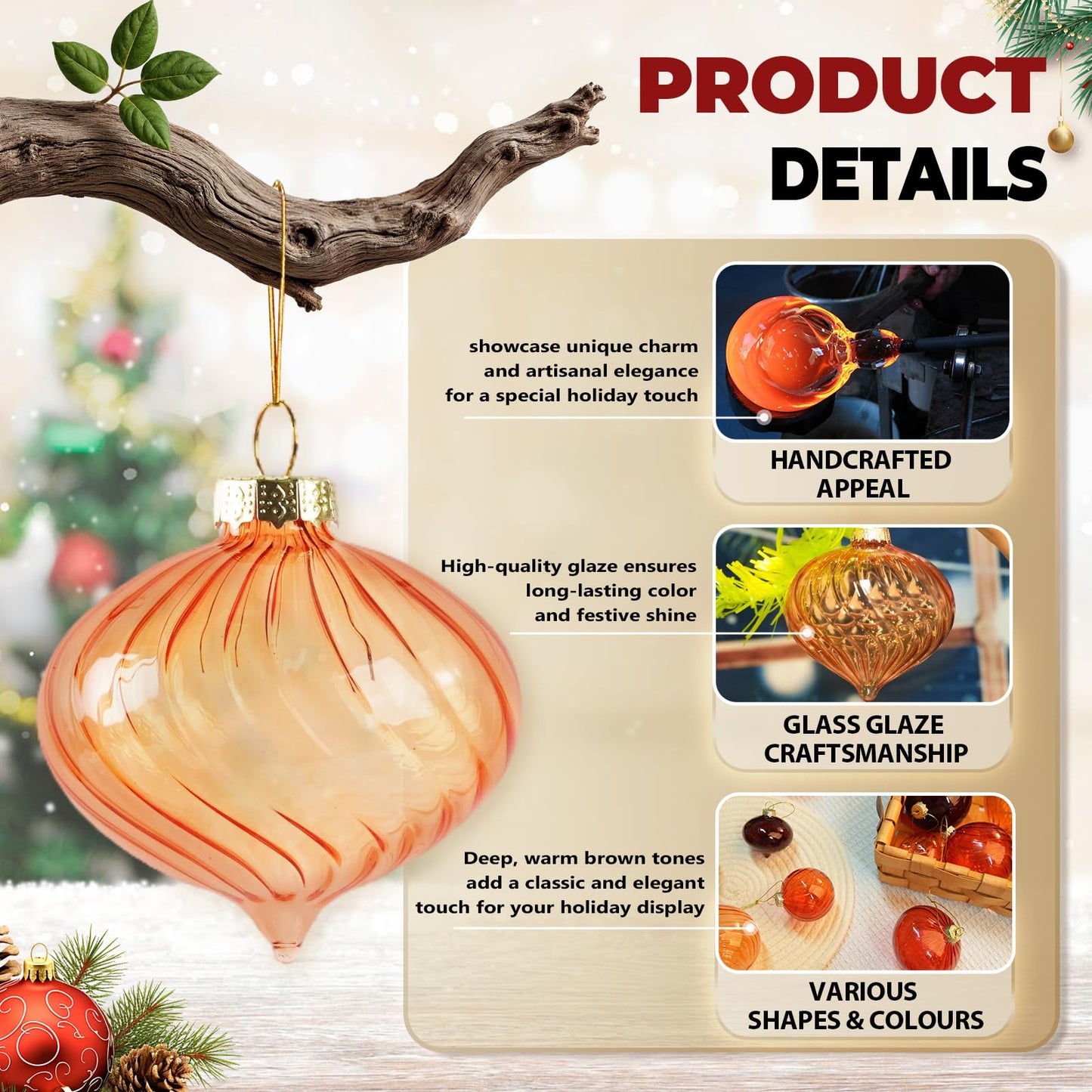 OuMuaMua Brown Christmas Ornaments for Tree, 12 Pcs Christmas Hanging Decorations Neutral Glass Ball Ornaments for Xmas Tree Home Winter Holiday Party Decorations