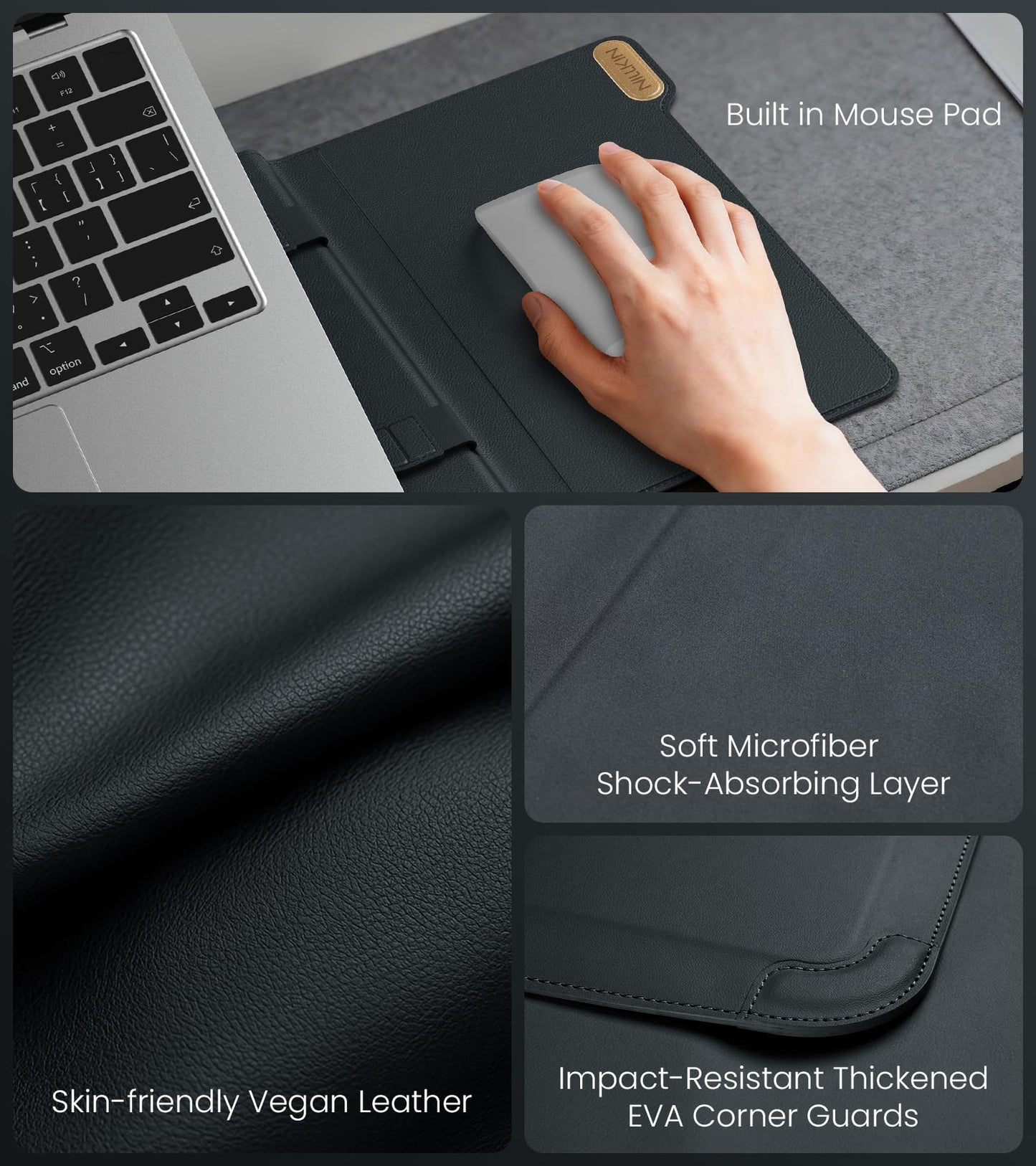 Nillkin 16 inch Laptop Sleeve with Handle (4-in-1), 2 Stand Modes, MacBook Sleeve with Adjustable Stand & Mouse Pad, Slim Laptop Case 16 inch for Samsung/Surface/HP/Chromebook/Dell 13-16'', Black