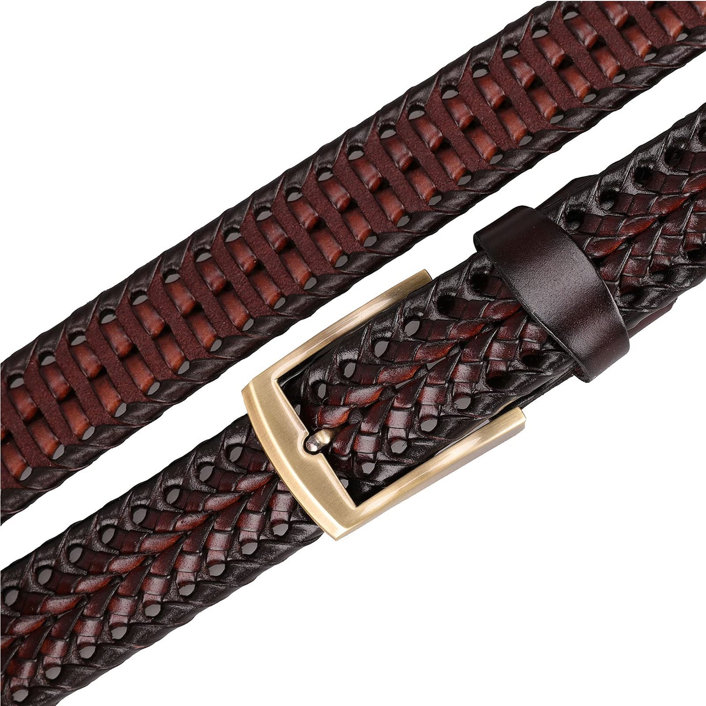 Tanpie Men's Braided Belt Leather Woven Fashion Strap for Jeans Brown Large