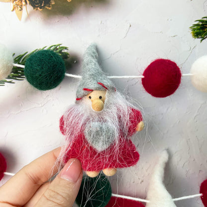 pinkblume Wool Felt Christmas Garland Wool Felt Snowman Xmas Tree Santa Claus Banner Pom Pom Garland Bunting Christmas Decortations Clearance for Home Fireplace Windows Indoor Outdoor Christmas Decor