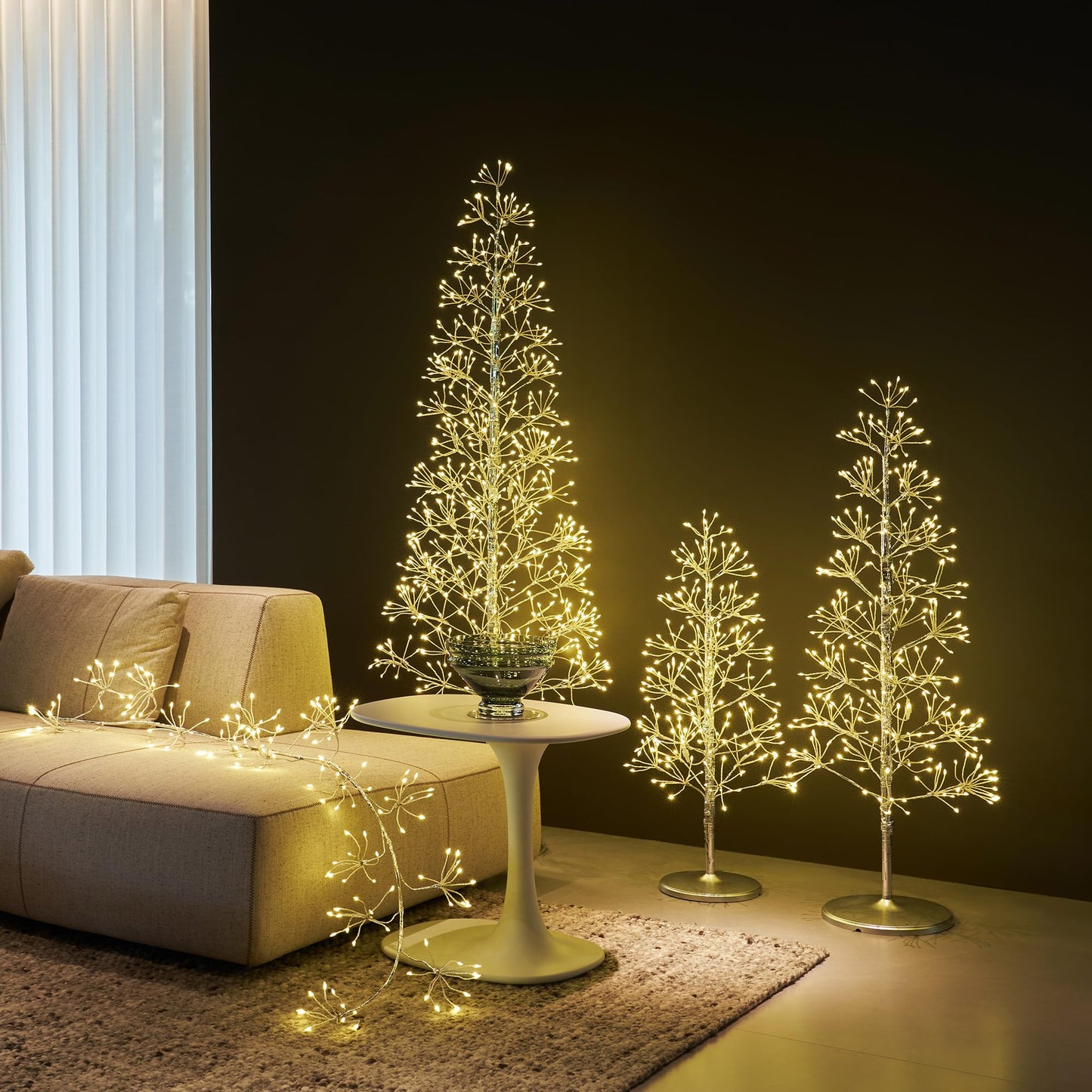 LITBLOOM Lighted Starburst Garland with Timer and Dimmer 6FT, Sliver Garland with Lights 160 Warm White LED Lights for Home Fireplace Mantle Thanksgiving Christmas Decoration Indoor Outdoor