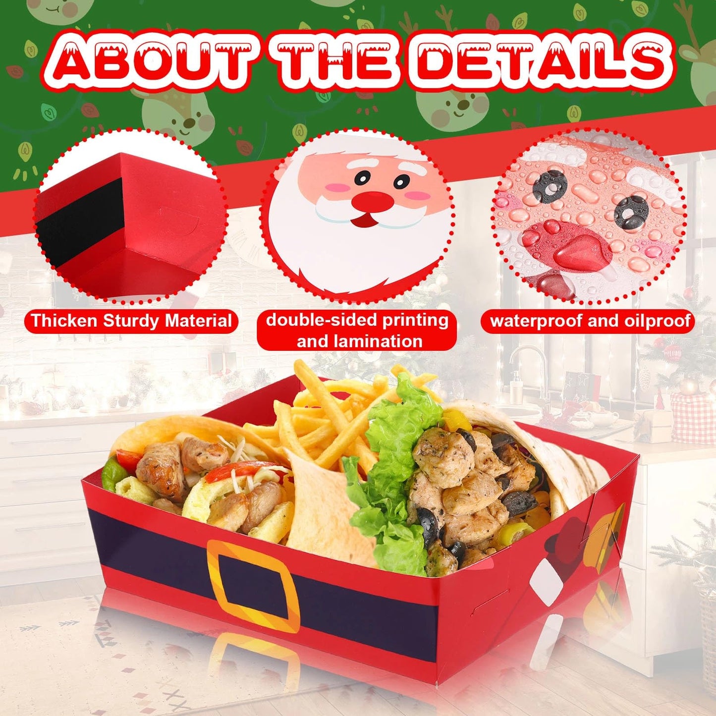 Zhehao 36 Pack 5 lb Large Winter Snowflake Paper Food Trays Plates Party Supplies Snack Food Serving Boat Nacho Trays Disposable Snack Bowl for Winter Holiday Decorations(Cartoon Style)