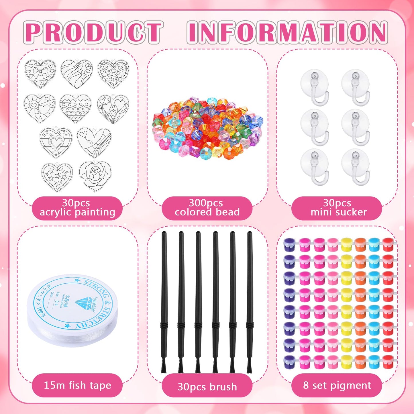 Beeveer 30 Sets Valentine's Day Suncatchers Craft Kits Heart Suncatcher Ornaments DIY Window Paint Art Sun Catchers for Valentines Adults Art Project Party Favors Gift (Heart)