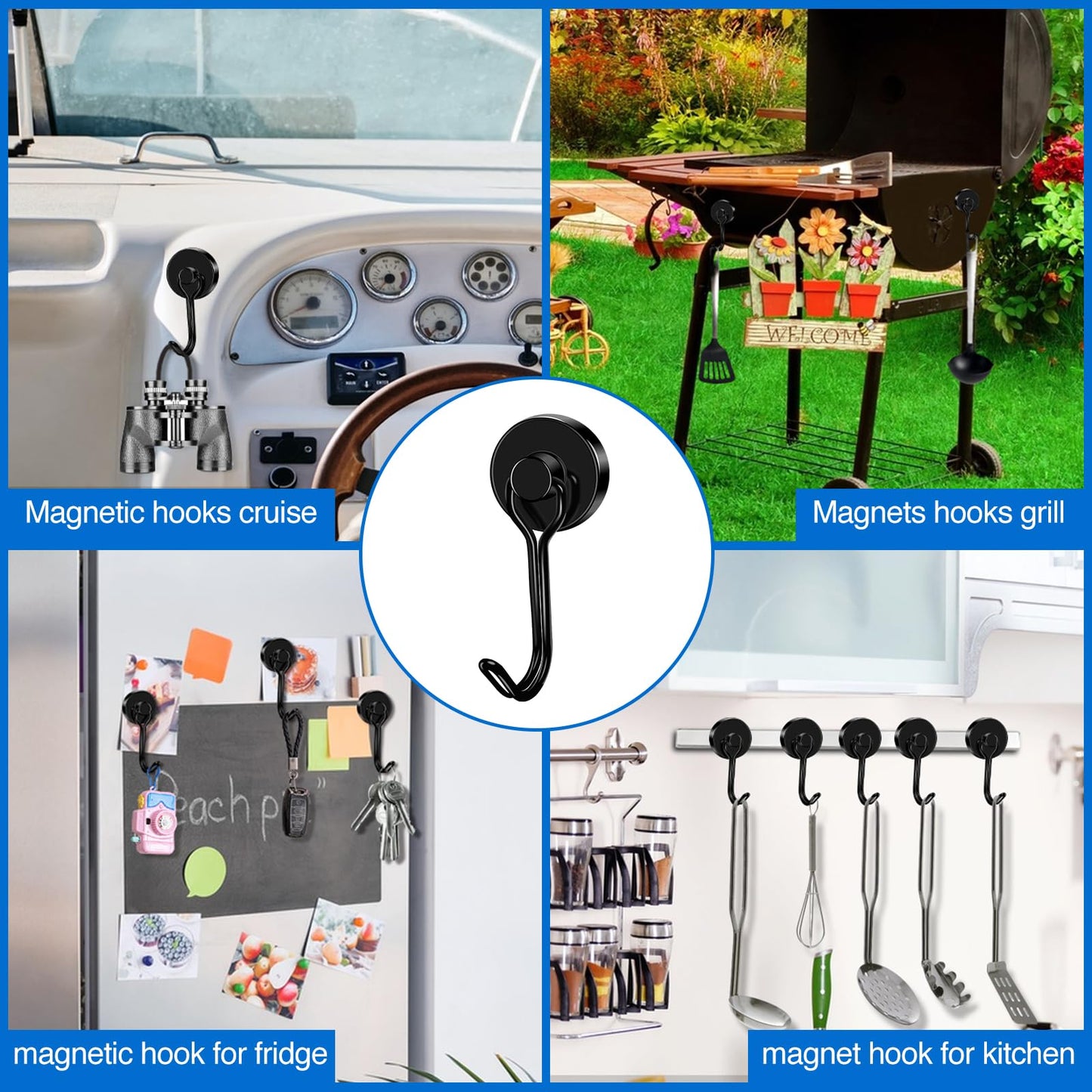 LOVIMAG Hooks, 80lbs+ Magnetic Magnet Hook 2026 Cruise Cabin Ship Essentials Heavy Duty Strong Refrigerator Fridge Hanging for Classroom Beach Vacation Kitchen Grills Home Mug Hanger (6 Pack), Black