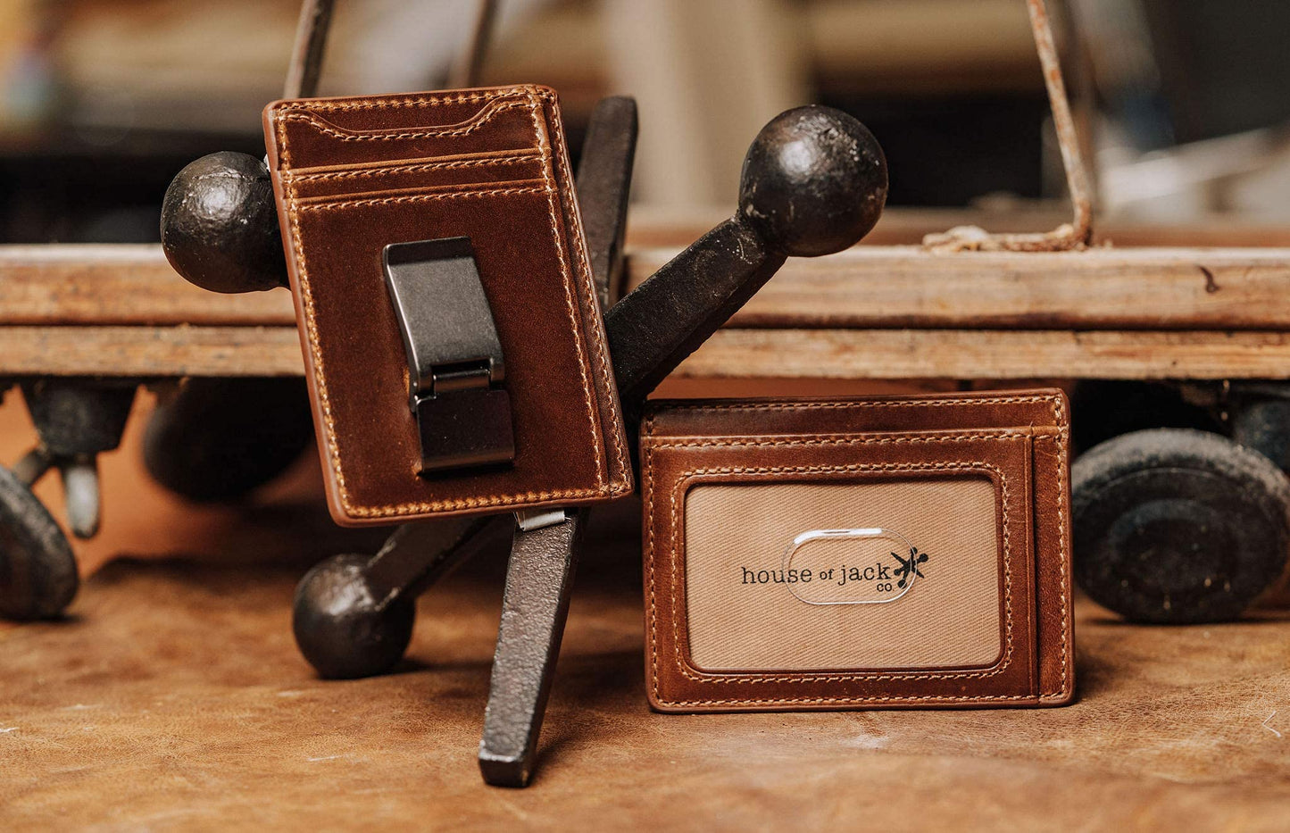 House of Jack Co. Flynn Hinged Money Clip Wallet for Men, Slim Front Pocket Card Holder, Full Grain Cowhide Leather Wallet, Brown