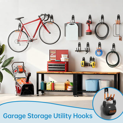GeeWatom Garage Storage Utility Hooks，Garage Garden Tool Organizer，Steel Wall Mount Hooks, Large Garden U Hooks （2 Pack） (Type-2-Gray)