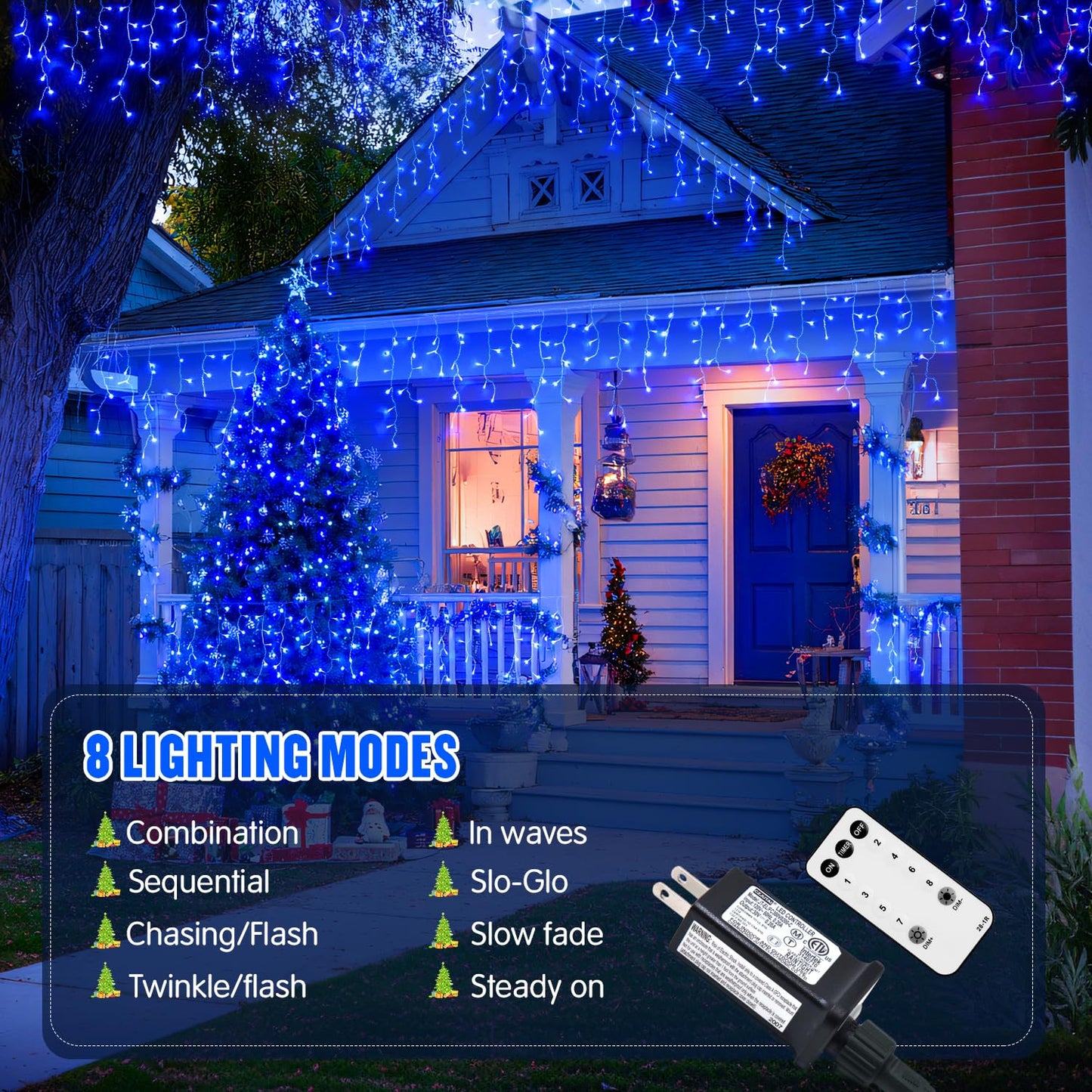 JMEXSUSS 400 LED Blue Icicle Lights for Outdise, 38.8 FT Christmas Icicle Lights Indoor Outdoor with 80 Drops, Blue Christmas Light with Remote Plug in for House Fireplace Christmas Decorations