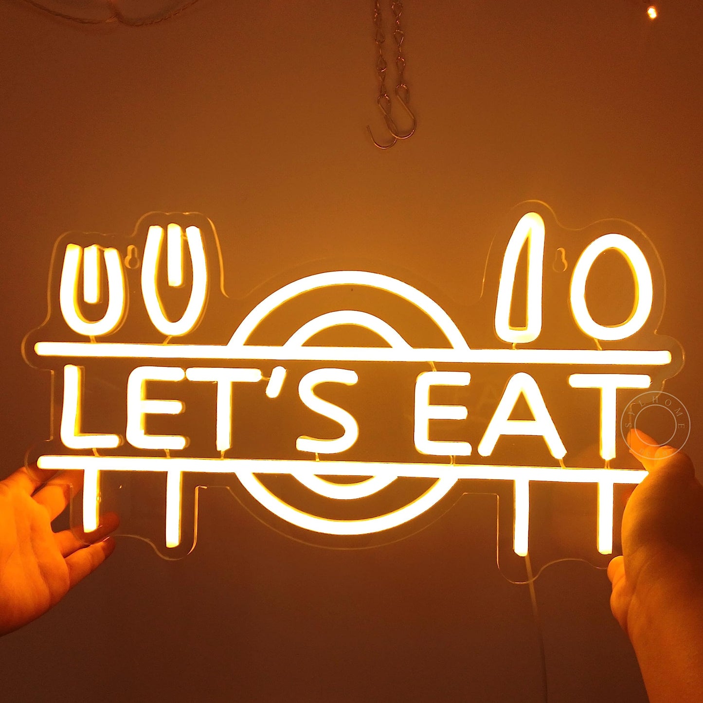 SYLHOME Let's Eat Led Neon Light Sign Fork Knife Spoon Plate Dish Food Restautant Kitchen Luncheonette Hotel Canteen Cooking Dining Room Bistro Party Wall Sign Decor USB 15.8"X8.5"