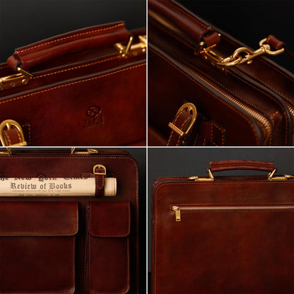 Time Resistance Leather Briefcase - Classy Leather Bag for Men - Business Briefcase - Vintage Bag made in Italy