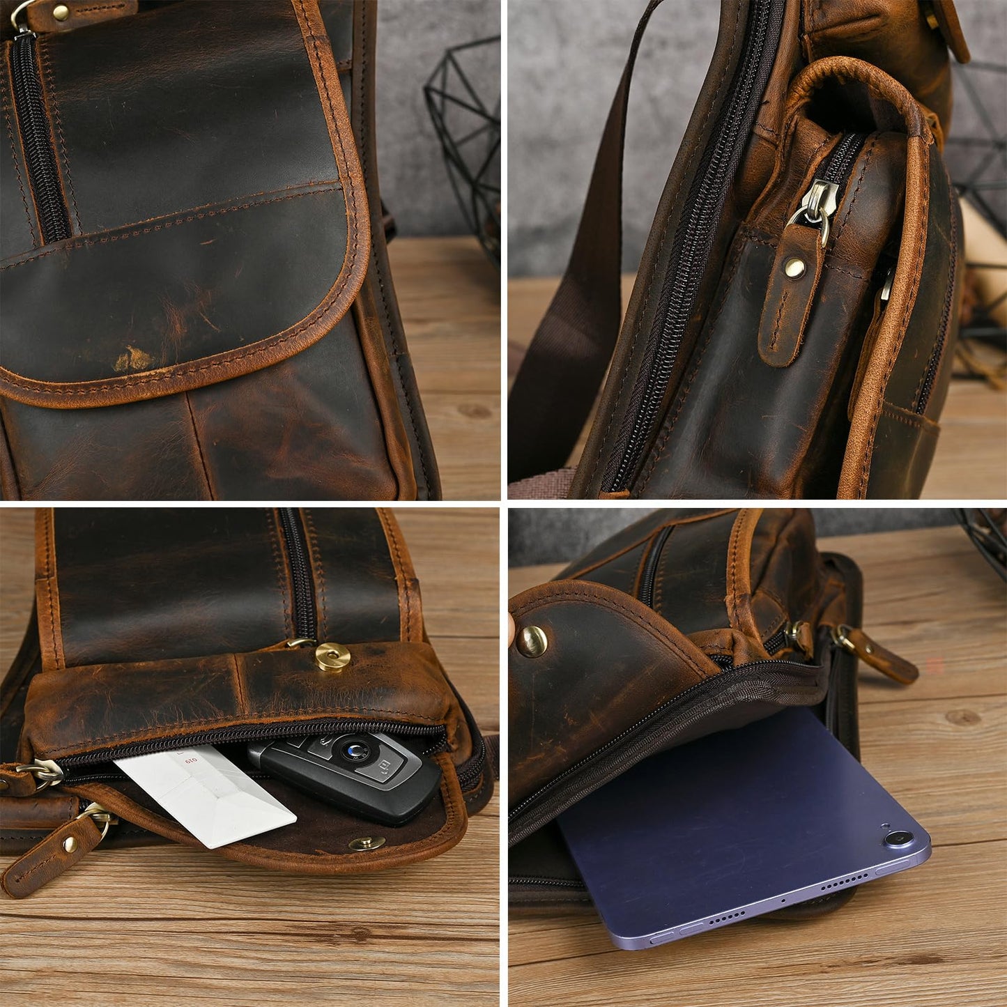 Handadsume Water Resistant Canvas + Leather Motorcycle Travel Fanny Waist Pack Drop Thigh Leg Bag Pouch For Men Women FB913-5 (100% Genuine Leather-X3112 Brown)