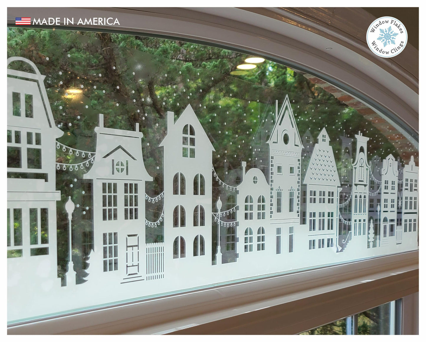 47" White Christmas Window Cling. Dickens Village Street Scene Window Border Christmas Decoration. Snowy Winter Reusable Non-Adhesive Holiday Window Stickers and Door Decor. Made in America.