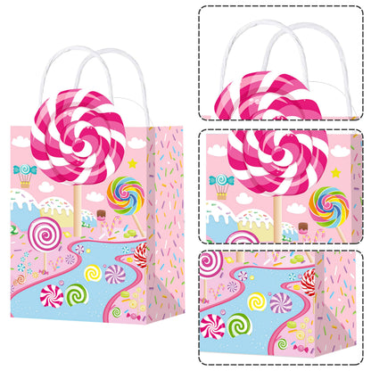C L cooper life 12pcs Candyland Party Gift Treat Bags with Handles - Lollipop Themed Party Goodie Bags - Candyland Birthday Party Supplies