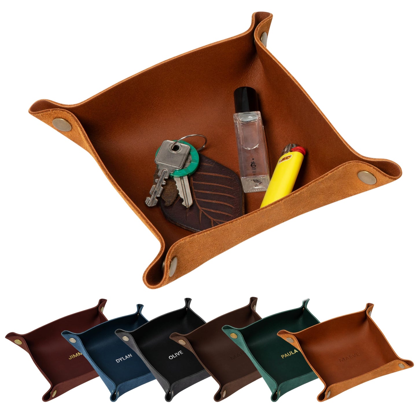 Northwind Personalized Leather Valet Tray – Made in USA - Custom Monogramed Full Grain Leather Catchall Tray for Men, Desk Organizer & Groomsmen Gift, Perfect Storage for Nightstand, Dresser