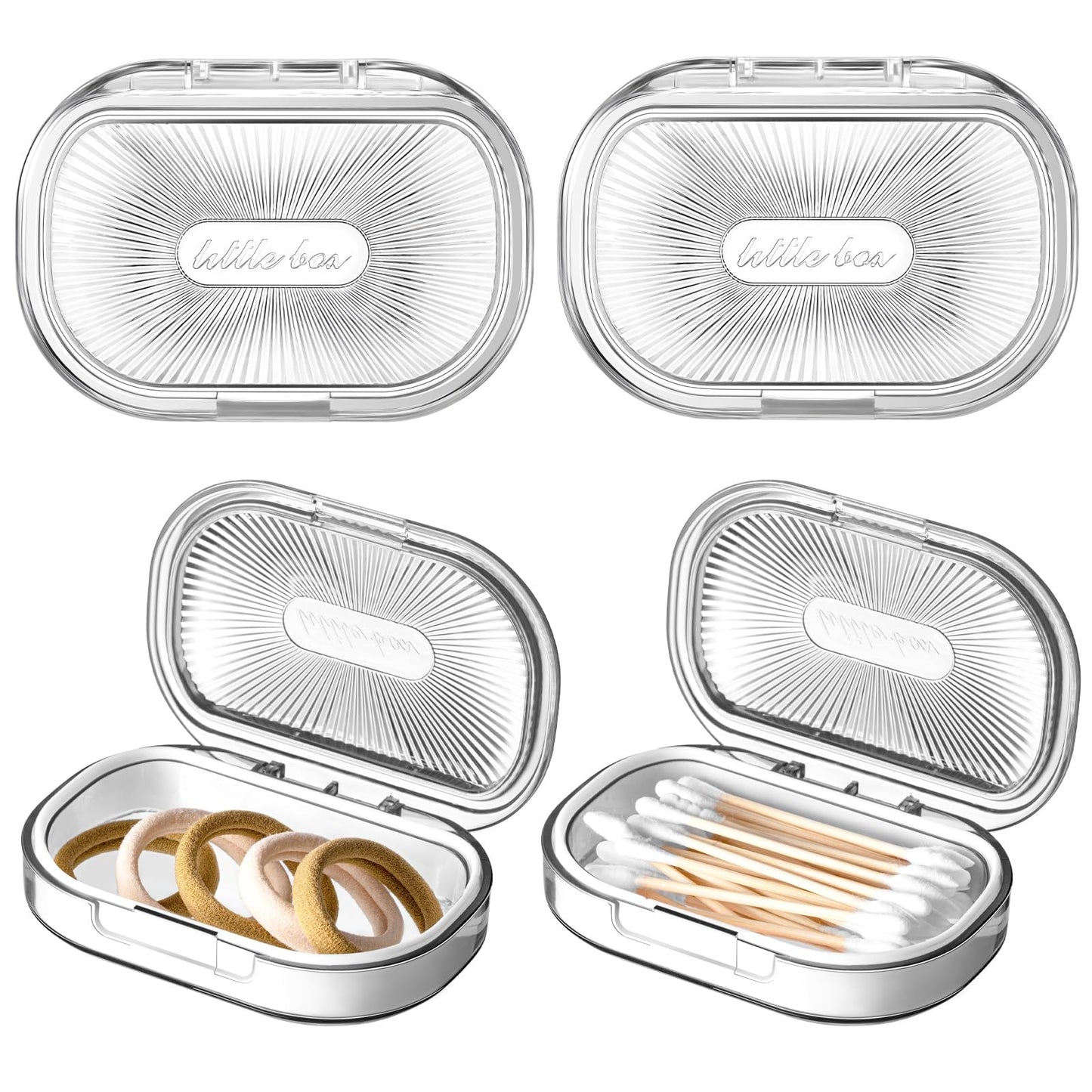 Kigley 4 Pcs Hair Tie Container Small Portable Travel Cotton Swab Holder Flosser Dispenser with Lid Plastic Box Beads Storage Containers for Small Items, 3.94 x 2.76 Inch (White)