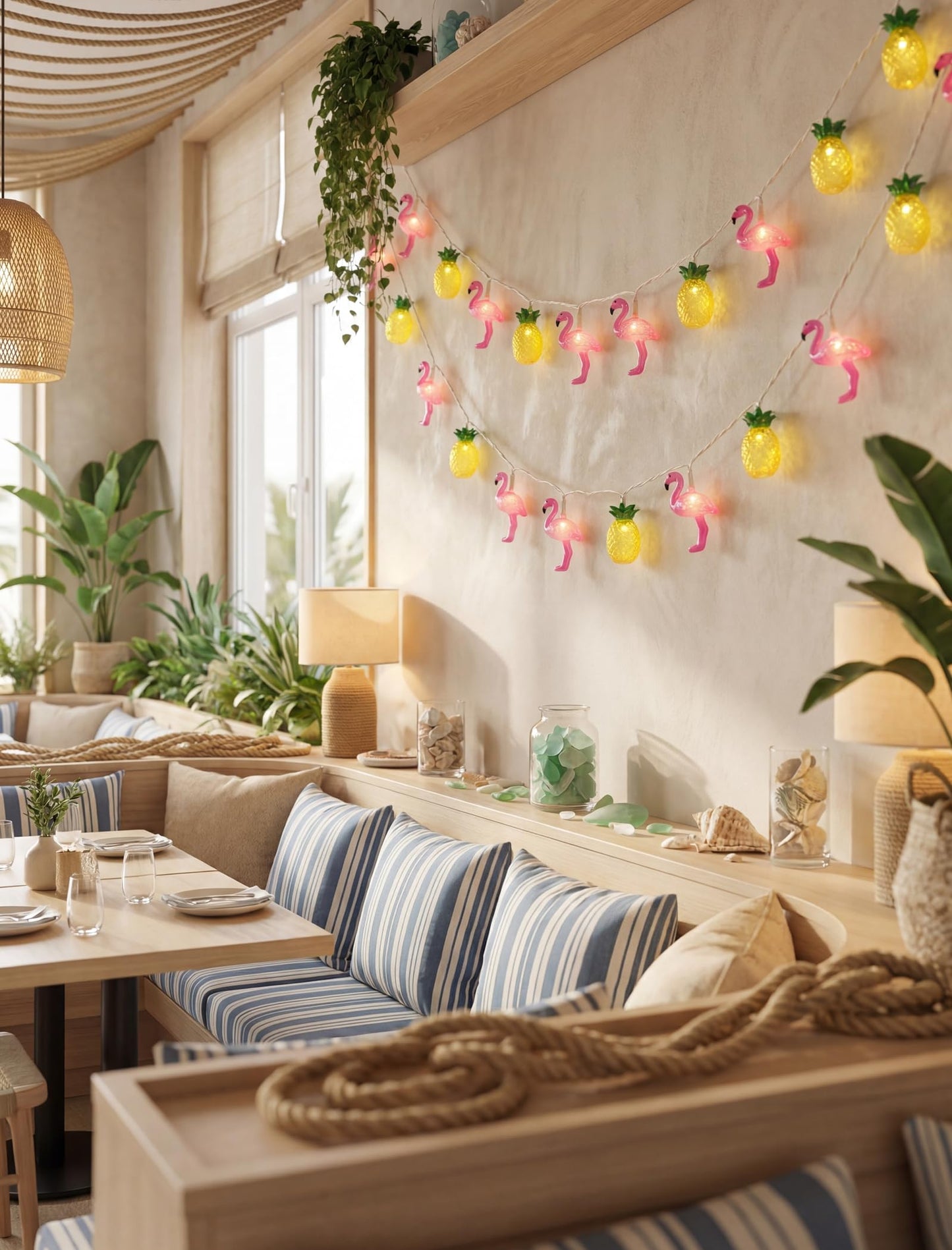 8.5FT Flamingo Pineapple Summer String Lights, Boho Tropical Tiki Summer Decorative String Lights with 10 LED Bulbs, Connectable Outdoor Indoor Decor for Hawaiian Luau, Pool Party, Patio, Beach