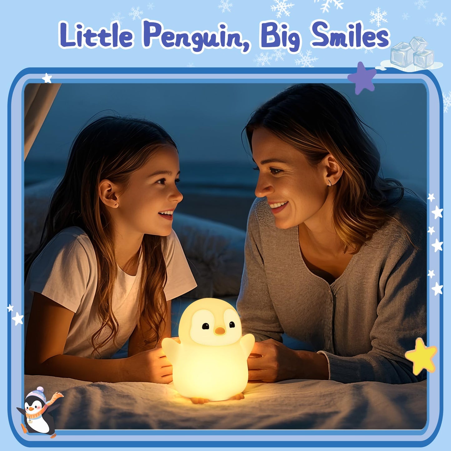 YuanDian Penguin Night Light, Cute Animal Themed Gifts for Adults and Teens. Decorate Bedrooms with Silicone Penguin Toy Nightlights, Christmas Birthday Gift for All