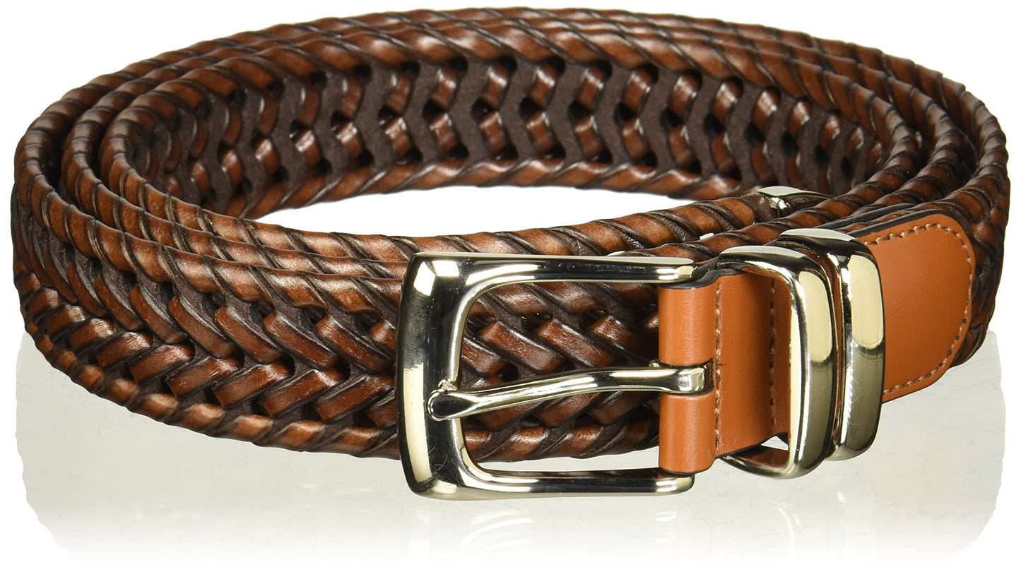 Perry Ellis Men's Portfolio Braided Leather Belt, Luggage, 50