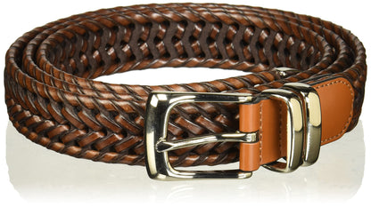 Perry Ellis Men's Portfolio Braided Leather Belt, Luggage, 50