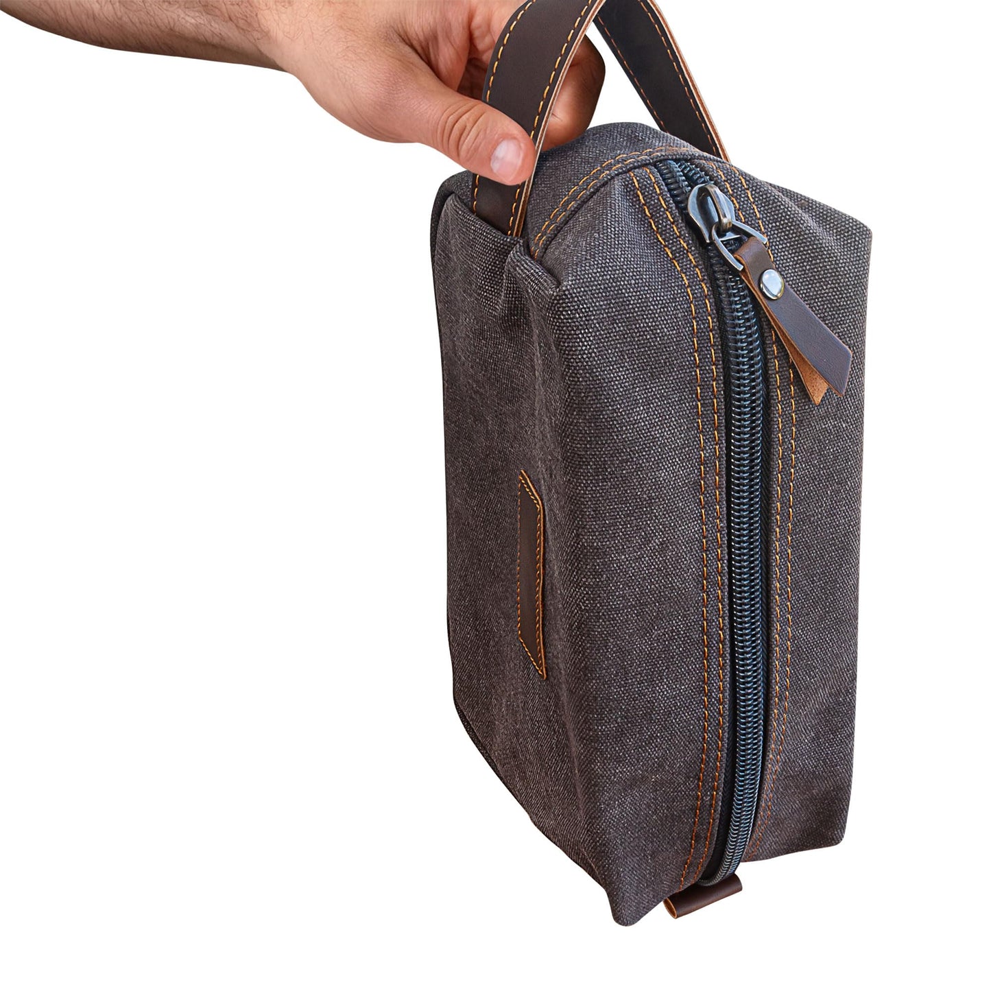 Eurow Luxe Mens Premium Canvas Toiletry Bag With Faux Leather Handstrap For Travel, Organize Bath Supplies, Grooming & Shaving Kits, Personal Hygiene, Travel Essentials, Gray