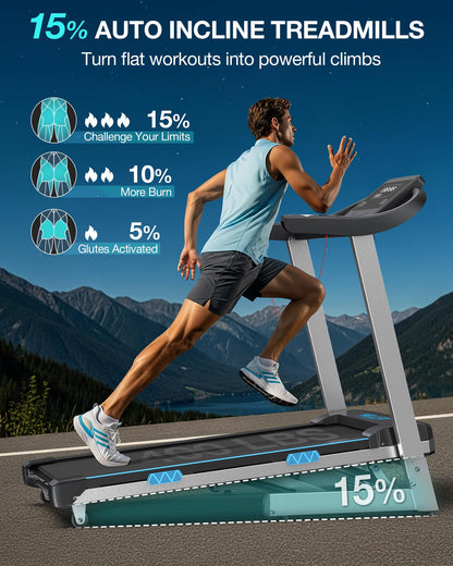 WELLFIT Foldable Treadmill for Home - 400LBS Capacity Folding Treadmills with Handlebar,4.0HP Auto Incline Heavy Duty Treadmill Heart Rate Sensor, LED Display, App Control