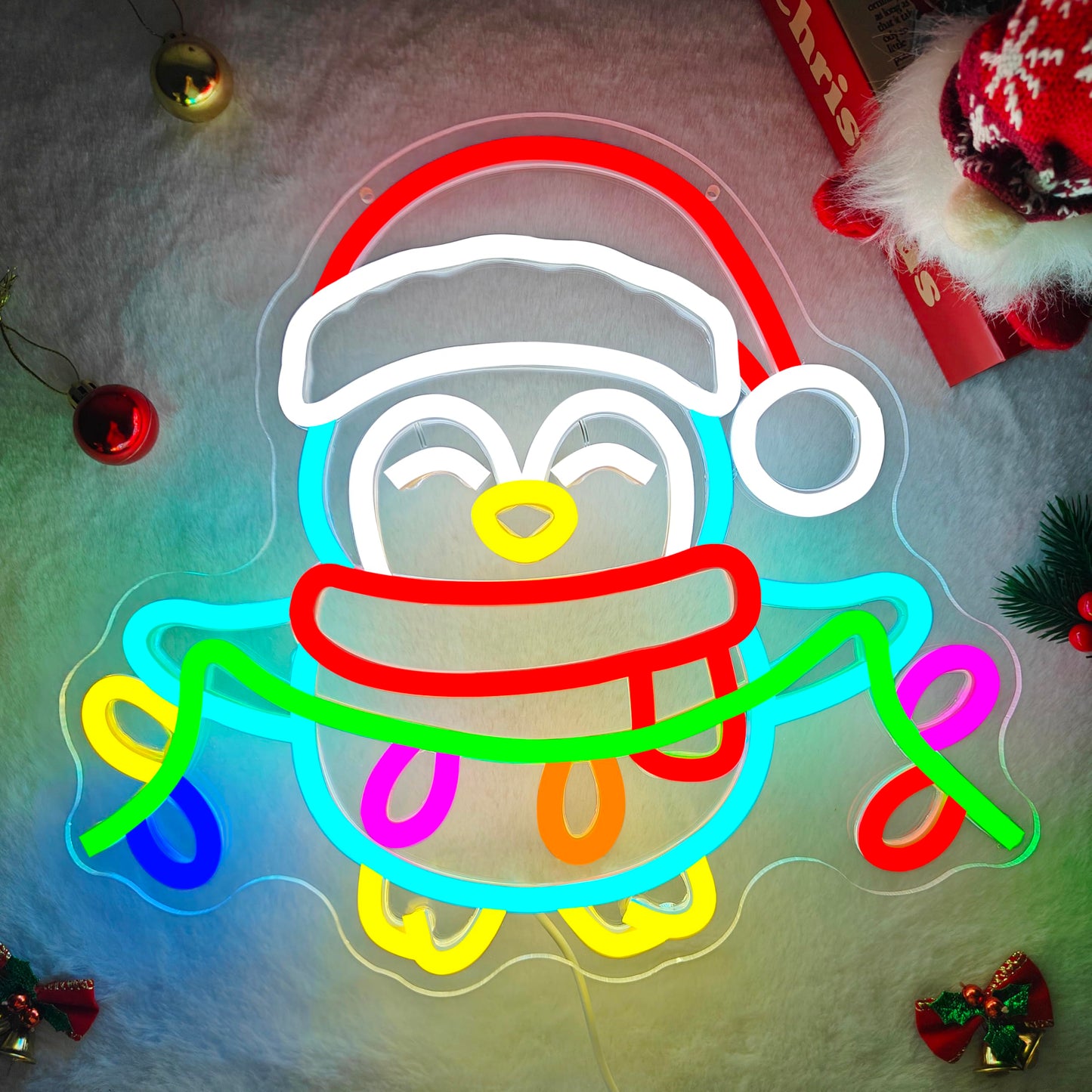 hhuohuona Christmas Penguin Neon Sign Dimmable Neon Christmas Signs Penguin With Lights Led Xmas Light Up Sign Winter Wall Art for Room Decor Penguins Lovers Gift