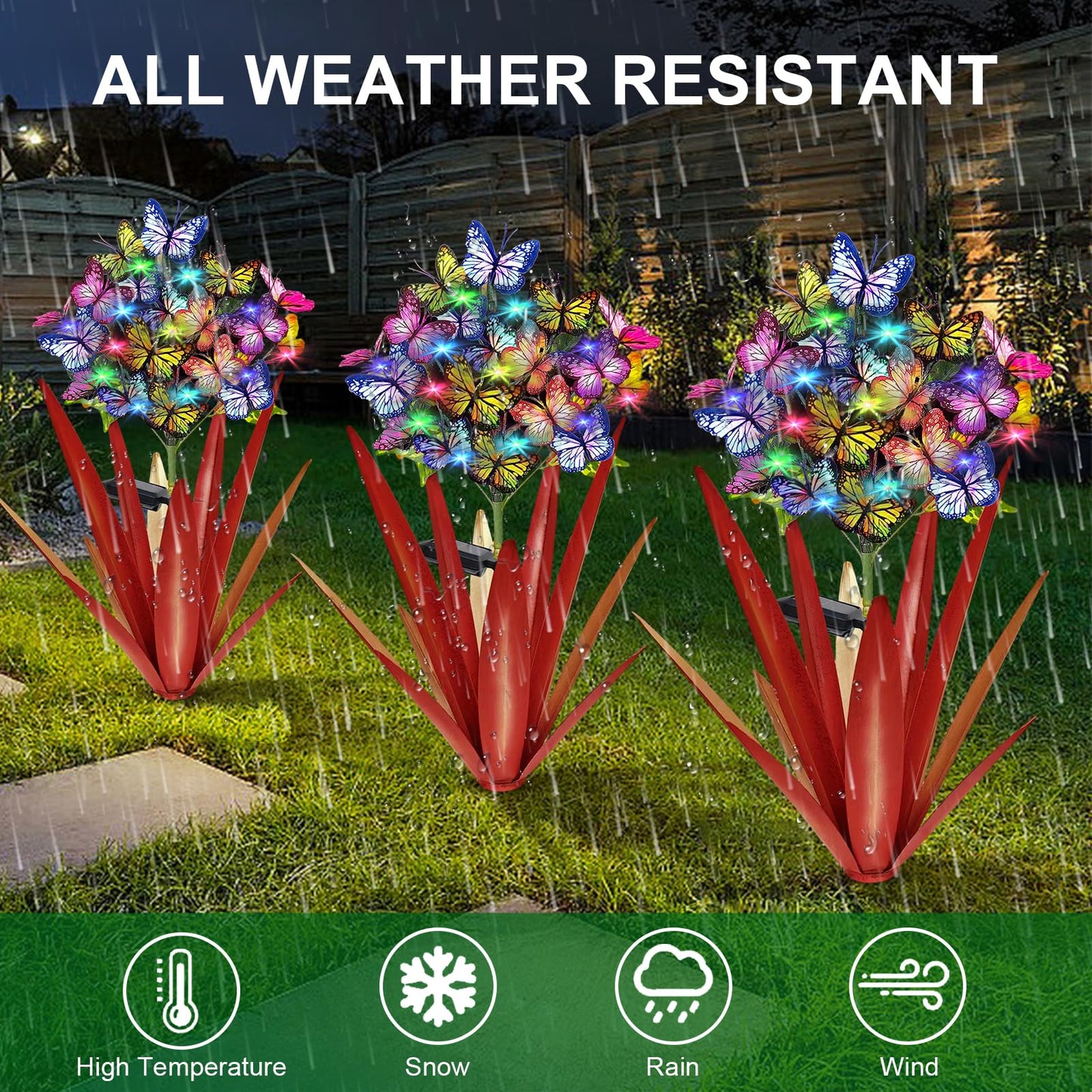 Homight Solar Metal Agave Butterfly Flower Stick Garden Sculpture - Outdoor Christmas Lights, Swaying Solar Lights Gift (2 PCS RED)