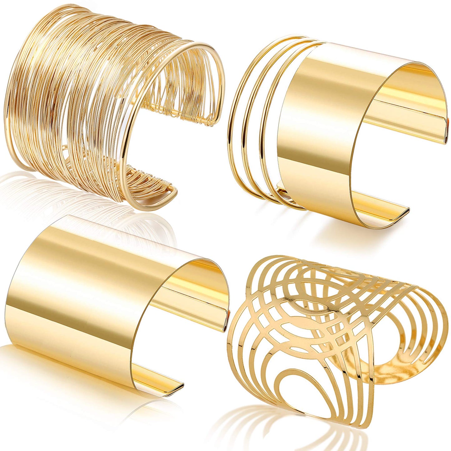 RIOSO 4 Pcs Cuff Bangle Bracelet for Women Open Wide Wire Bracelets Wrist Cuff Wrap Bracelet